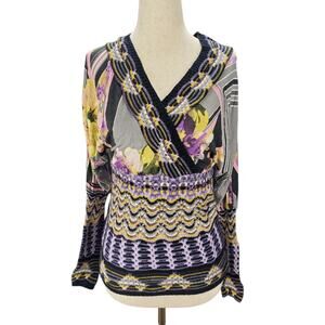 Y2k Sonia Fortuna Euro Italian Floral Crochet Slim Fit Long-Sleeved Top - Small